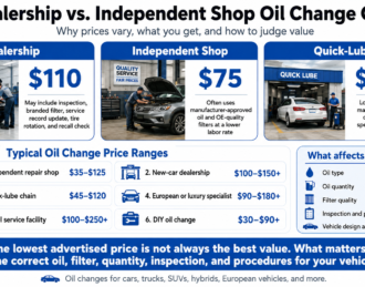 Dealership vs. Independent Oil Change Costs at a Glance infographic